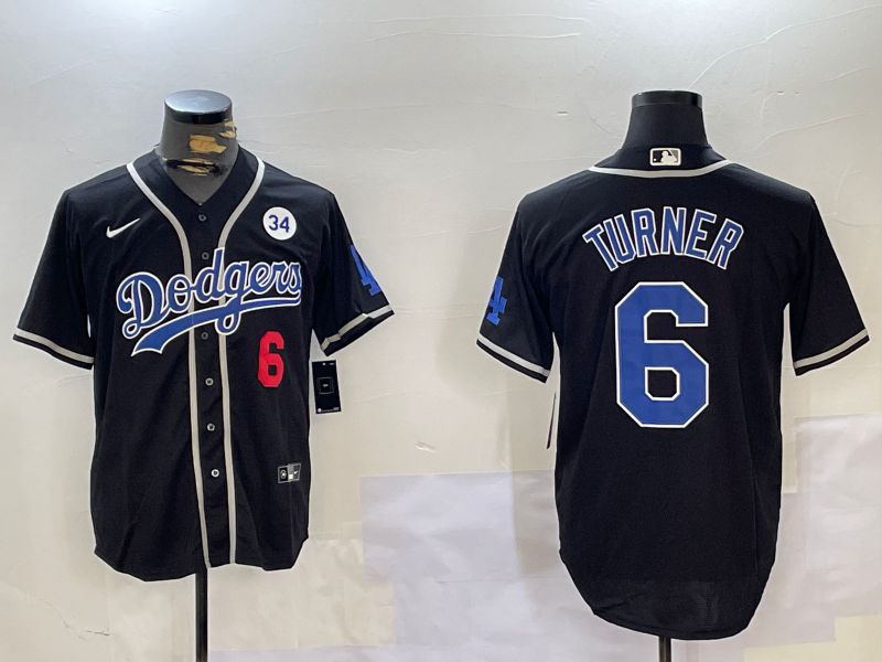 Men Los Angeles Dodgers 6 Turner Black Game 2024 Nike MLB Jersey style 11201